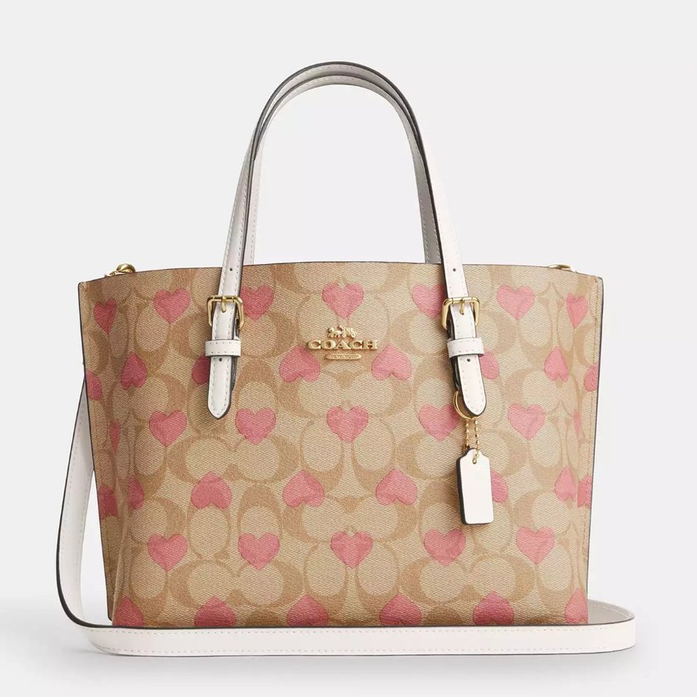 🥰 Coach Mollie Tote 25 In Signature Canvas With Heart Print